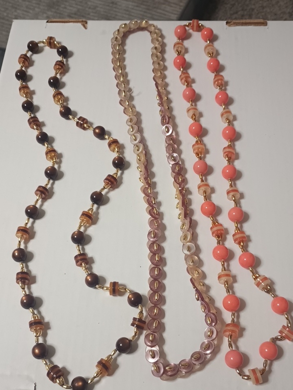 Women’s vintage Beaded Necklace - Pink, Brown, Champagne